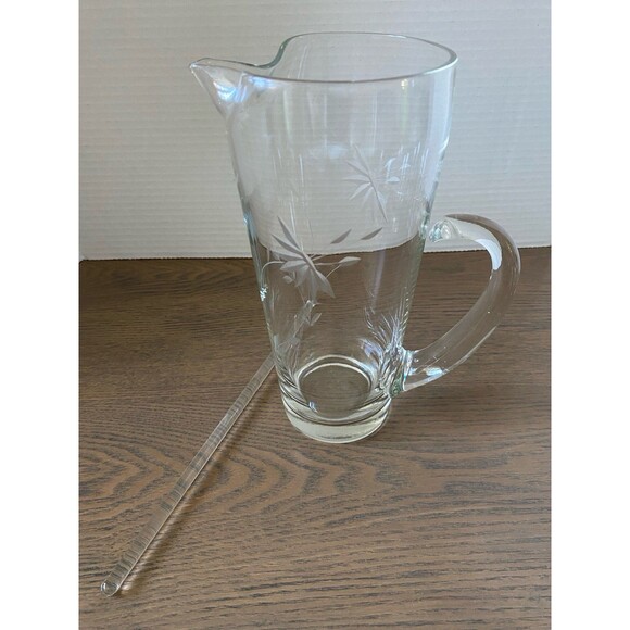 Vintage Cut Glass Cocktail Set ( Includes, Pitcher, 6 Matching Glasses, Stir - Picture 2 of 9